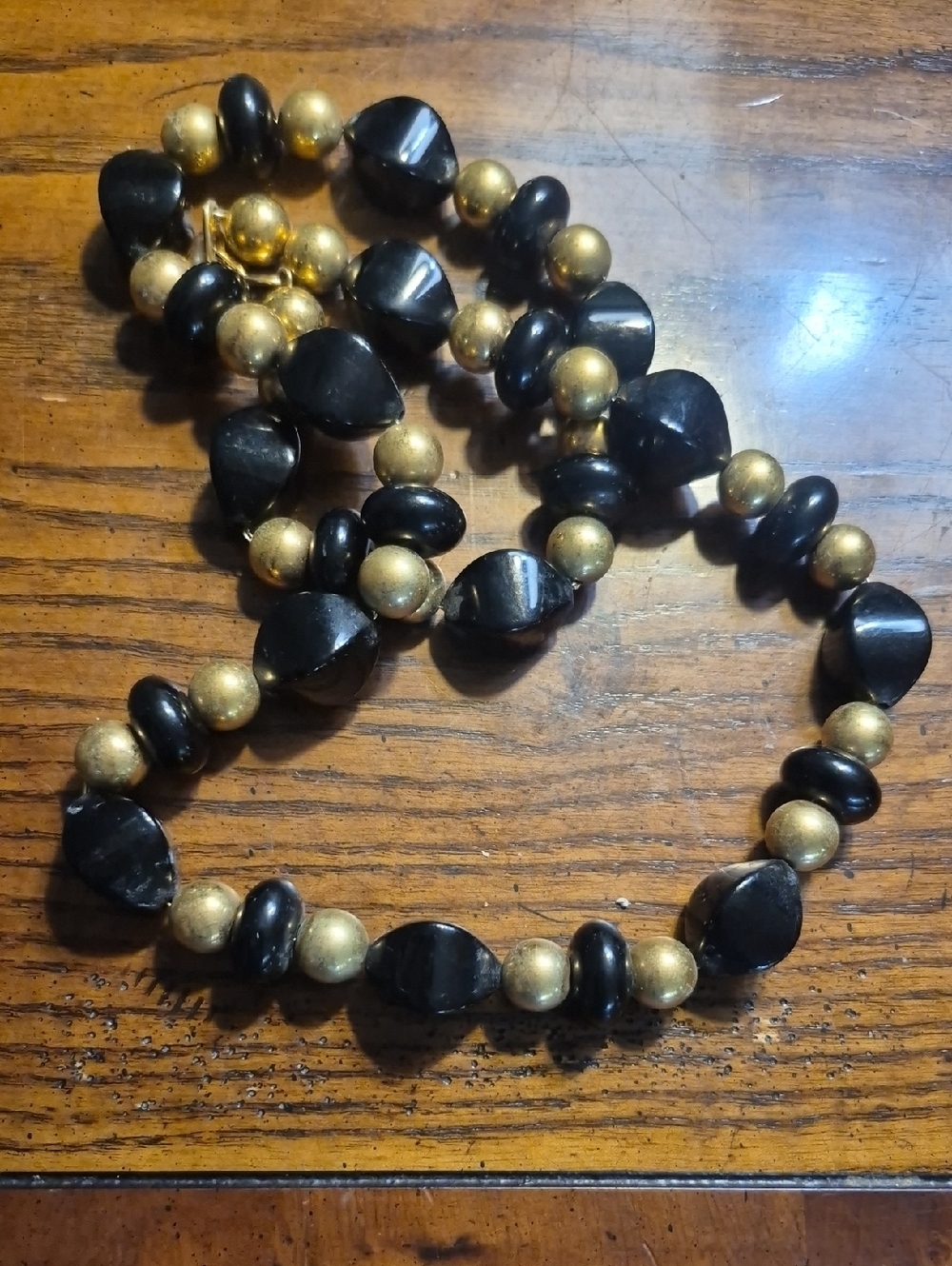 NAPIER Vintage Acrylic Black And Goldtone Beaded Necklace